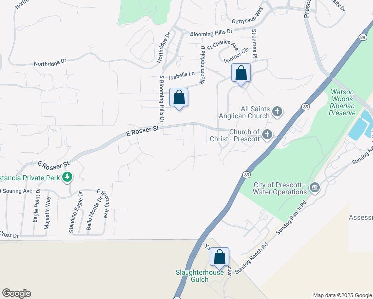 map of restaurants, bars, coffee shops, grocery stores, and more near 1715 Tatum Place in Prescott