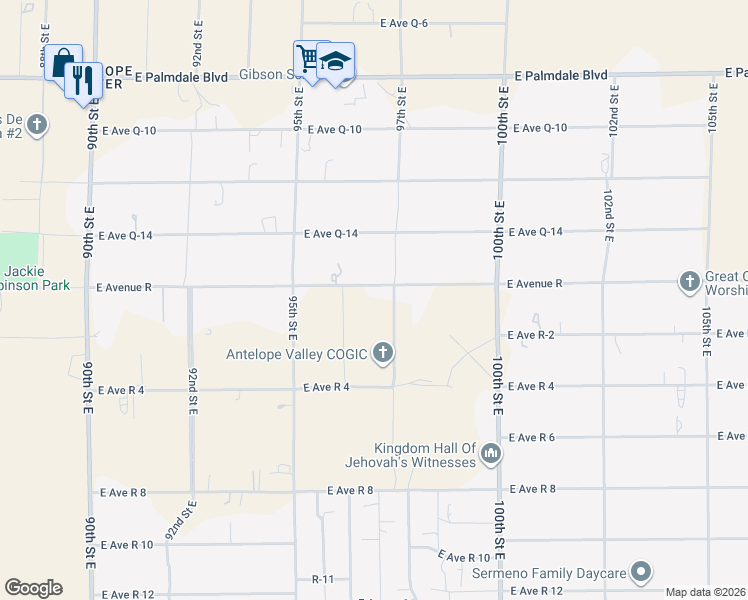 map of restaurants, bars, coffee shops, grocery stores, and more near 9640 East Avenue R in Littlerock
