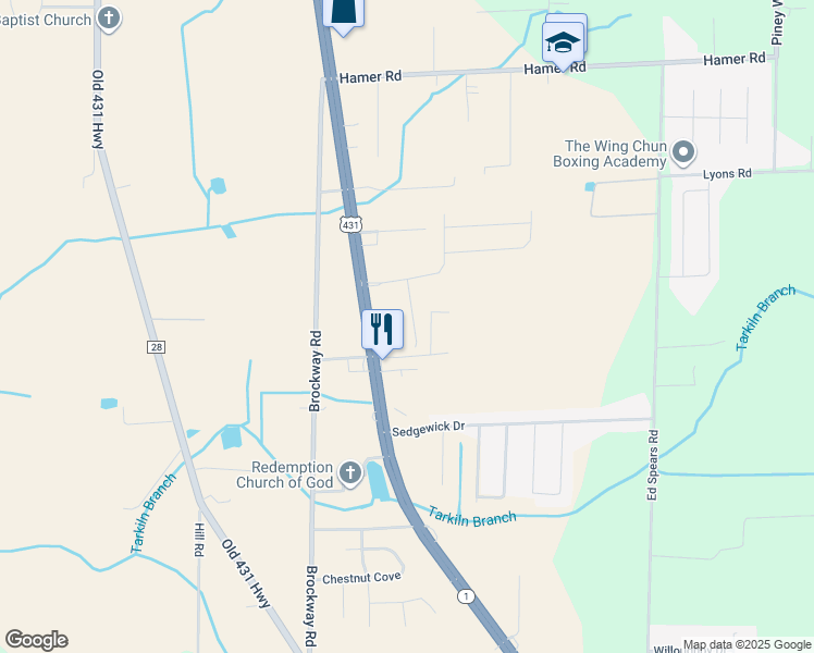 map of restaurants, bars, coffee shops, grocery stores, and more near 226-240 Craft Craig Road in Owens Cross Roads