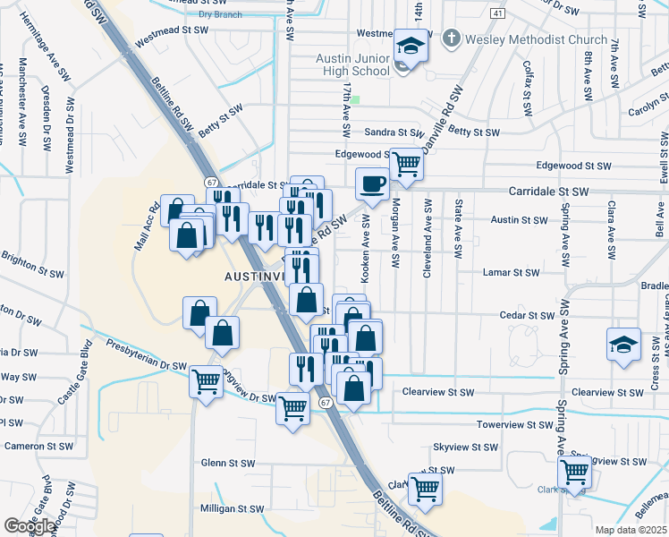 map of restaurants, bars, coffee shops, grocery stores, and more near 2234 Graham Avenue Southwest in Decatur