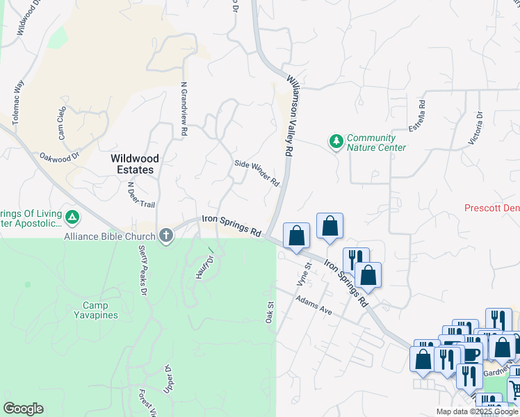 map of restaurants, bars, coffee shops, grocery stores, and more near 1740 Gilmer Heights in Prescott