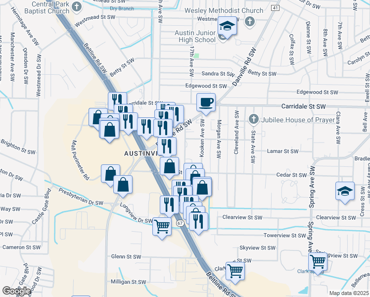 map of restaurants, bars, coffee shops, grocery stores, and more near 2234 Graham Avenue Southwest in Decatur