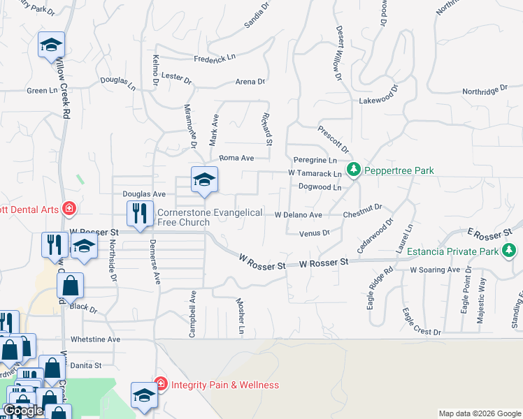 map of restaurants, bars, coffee shops, grocery stores, and more near 410 West Delano Avenue in Prescott