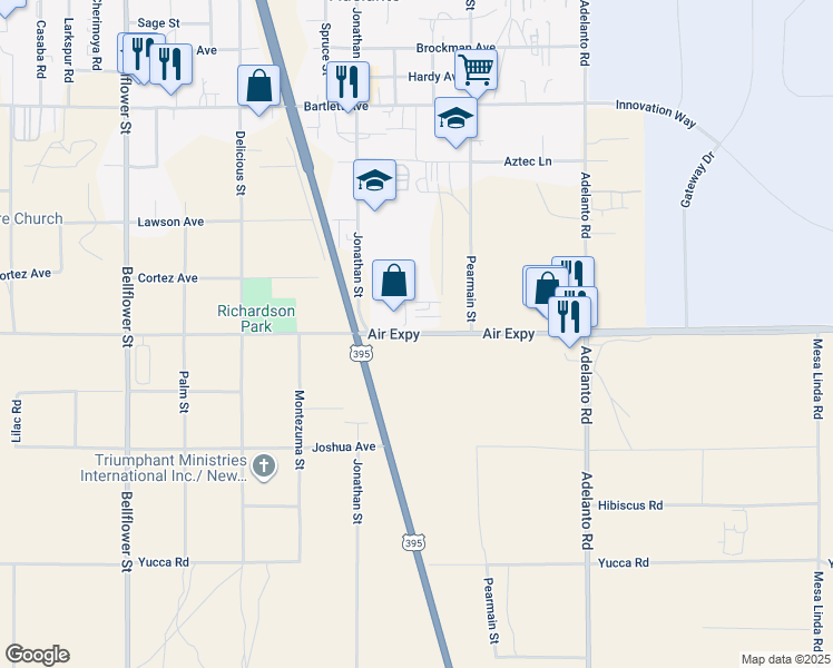 map of restaurants, bars, coffee shops, grocery stores, and more near Air Expressway Boulevard in Adelanto