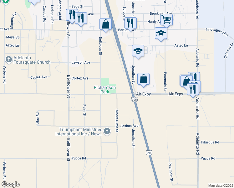 map of restaurants, bars, coffee shops, grocery stores, and more near 11588 Air Expressway in Adelanto
