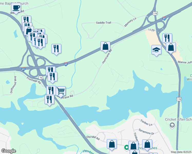 map of restaurants, bars, coffee shops, grocery stores, and more near 158 Hurricane Road in Anderson