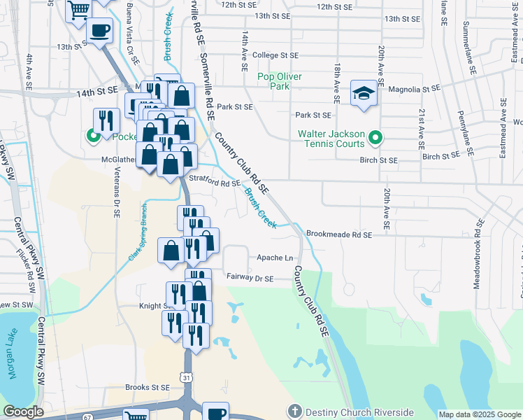 map of restaurants, bars, coffee shops, grocery stores, and more near 2111 Country Club Road Southeast in Decatur
