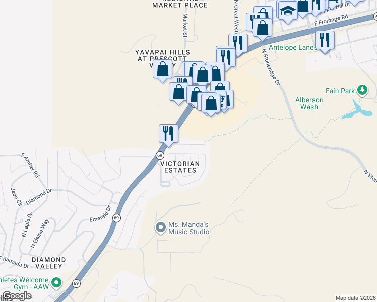 map of restaurants, bars, coffee shops, grocery stores, and more near 1966 North Regent in Prescott Valley