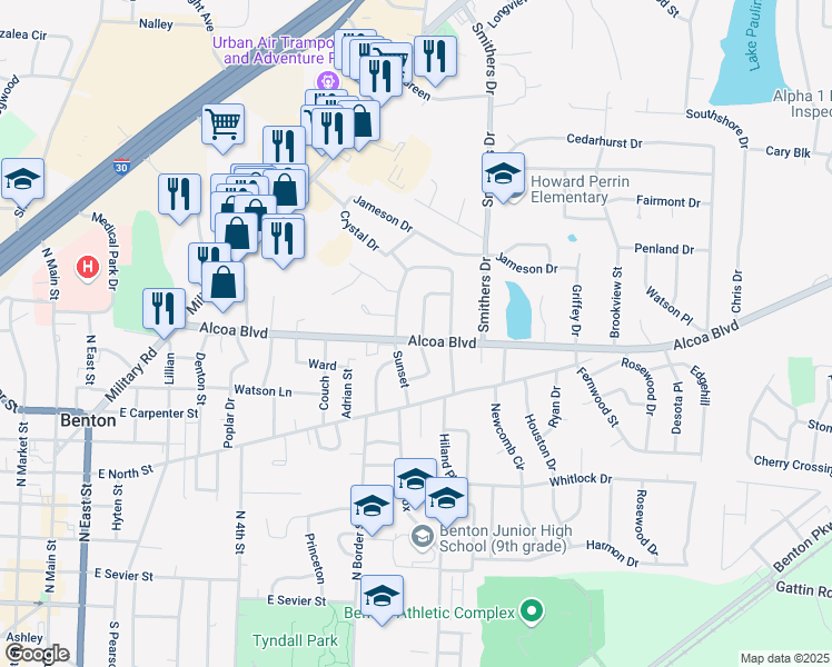 map of restaurants, bars, coffee shops, grocery stores, and more near 902 Oakwood in Benton