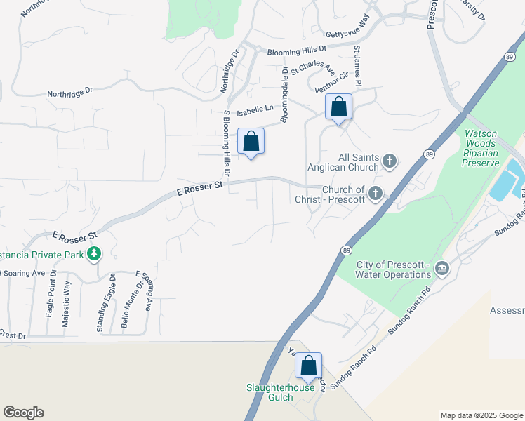 map of restaurants, bars, coffee shops, grocery stores, and more near 1715 Tatum Pl in Prescott