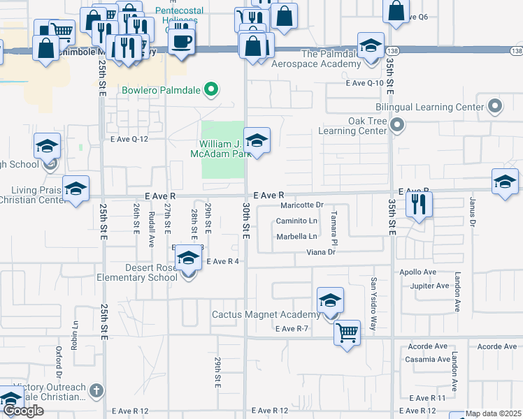 map of restaurants, bars, coffee shops, grocery stores, and more near 37936 San Carlos Way in Palmdale