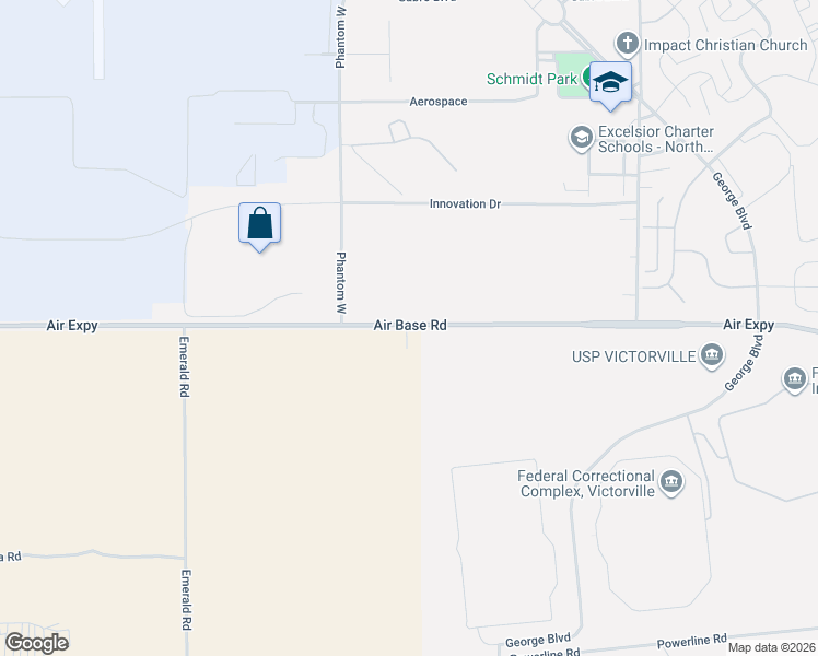map of restaurants, bars, coffee shops, grocery stores, and more near 13369 Air Expressway in Victorville