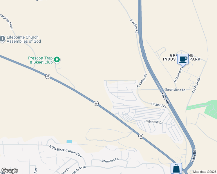 map of restaurants, bars, coffee shops, grocery stores, and more near Bear Boulevard in Prescott Valley