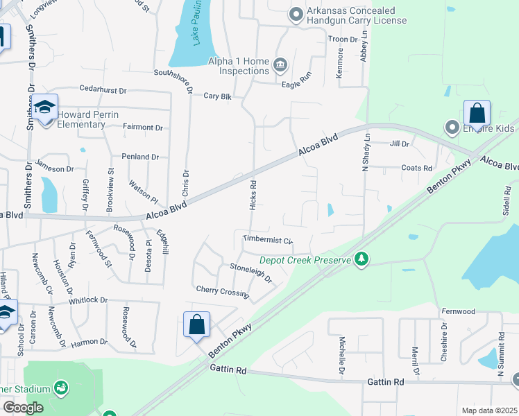 map of restaurants, bars, coffee shops, grocery stores, and more near 1101 Hicks Road in Benton