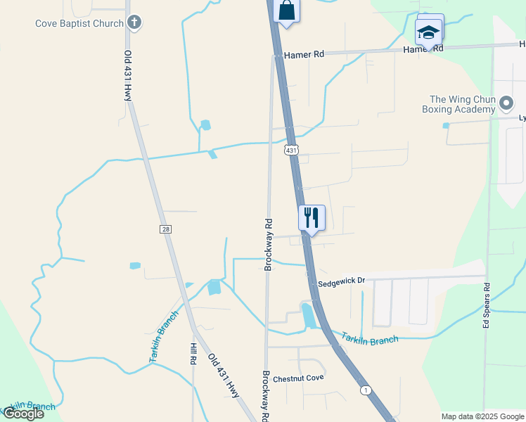 map of restaurants, bars, coffee shops, grocery stores, and more near 304 Brockway Road in Owens Cross Roads