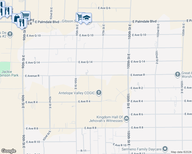 map of restaurants, bars, coffee shops, grocery stores, and more near 9640 East Avenue R in Littlerock