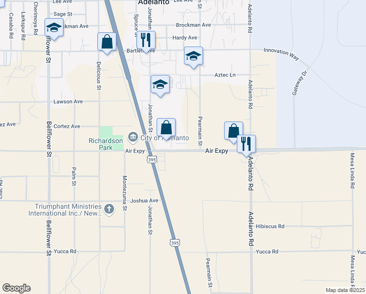 map of restaurants, bars, coffee shops, grocery stores, and more near 11824 Air Expressway in Adelanto
