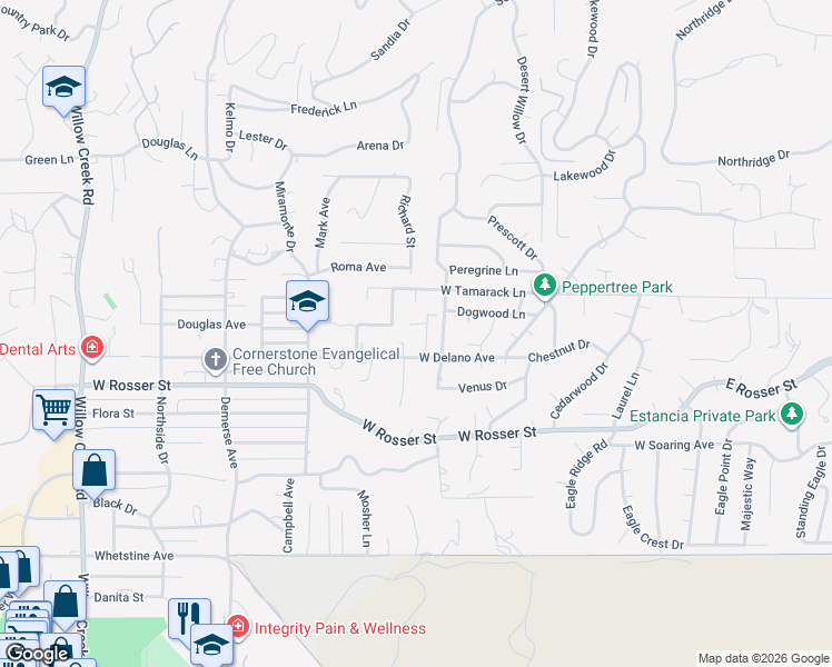 map of restaurants, bars, coffee shops, grocery stores, and more near 410 West Delano Avenue in Prescott