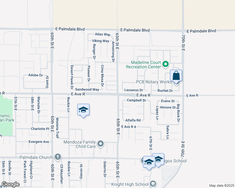 map of restaurants, bars, coffee shops, grocery stores, and more near Avenue L in Palmdale