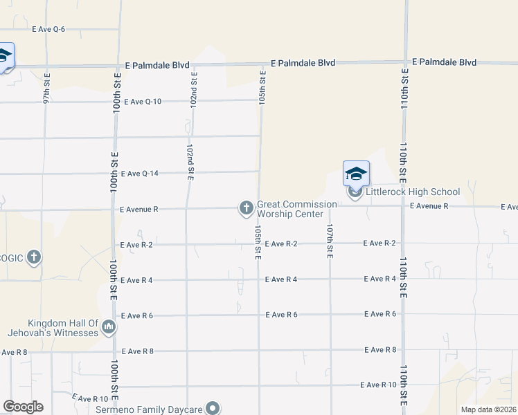 map of restaurants, bars, coffee shops, grocery stores, and more near East Avenue R in Sun Village