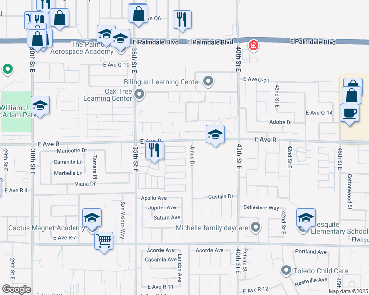 map of restaurants, bars, coffee shops, grocery stores, and more near in Lake Los Angeles