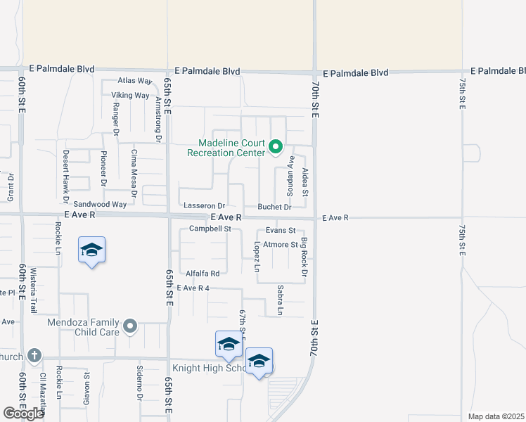 map of restaurants, bars, coffee shops, grocery stores, and more near 6756 Buchet Drive in Palmdale