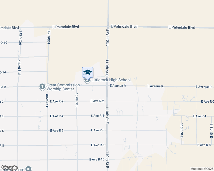 map of restaurants, bars, coffee shops, grocery stores, and more near East Avenue R in Juniper Hills