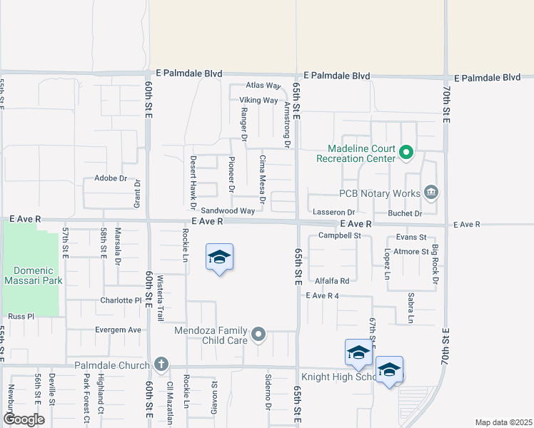 map of restaurants, bars, coffee shops, grocery stores, and more near 38018 Cima Mesa Drive in Palmdale