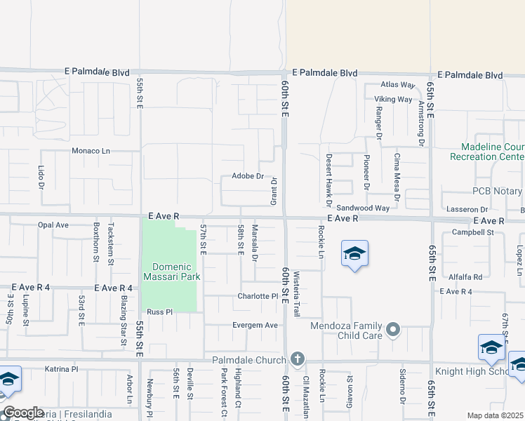 map of restaurants, bars, coffee shops, grocery stores, and more near 5840 Saint Laurent Drive in Palmdale