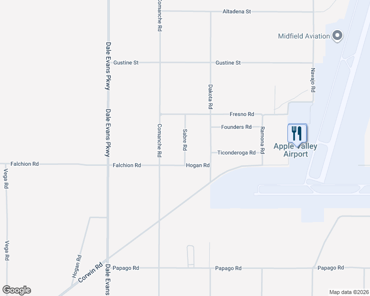 map of restaurants, bars, coffee shops, grocery stores, and more near Sabre Road in Apple Valley