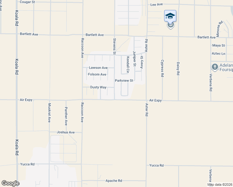 map of restaurants, bars, coffee shops, grocery stores, and more near 17743 Stevens Street in Adelanto