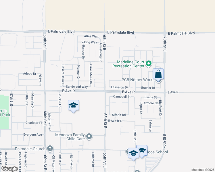 map of restaurants, bars, coffee shops, grocery stores, and more near 38013 Richeville Street in Palmdale