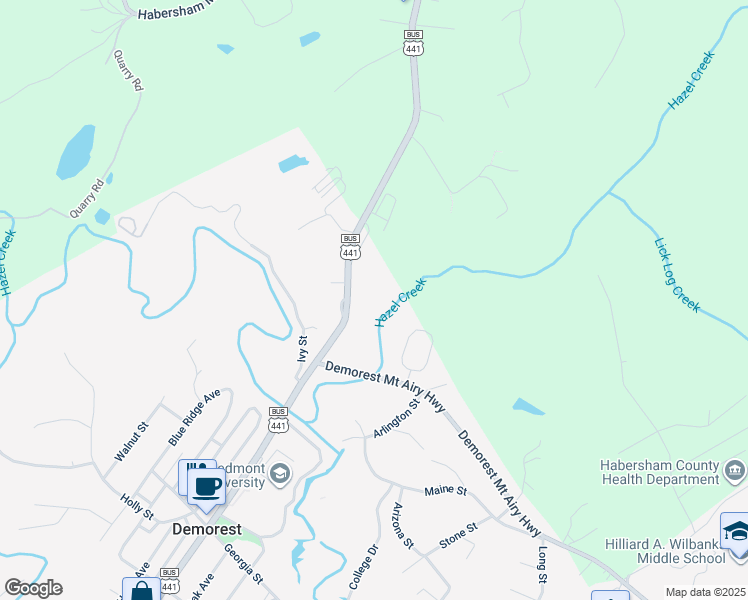 map of restaurants, bars, coffee shops, grocery stores, and more near 1522 Central Avenue in Demorest