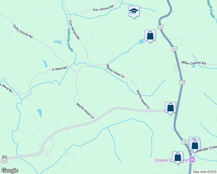 map of restaurants, bars, coffee shops, grocery stores, and more near 201-399 Windy Hill Road in Dahlonega