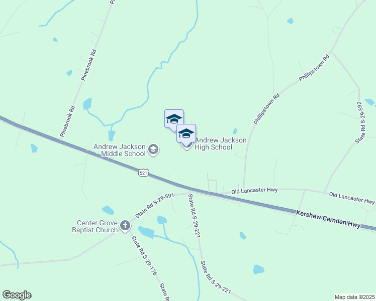 map of restaurants, bars, coffee shops, grocery stores, and more near 6925 Kershaw Camden Highway in Kershaw