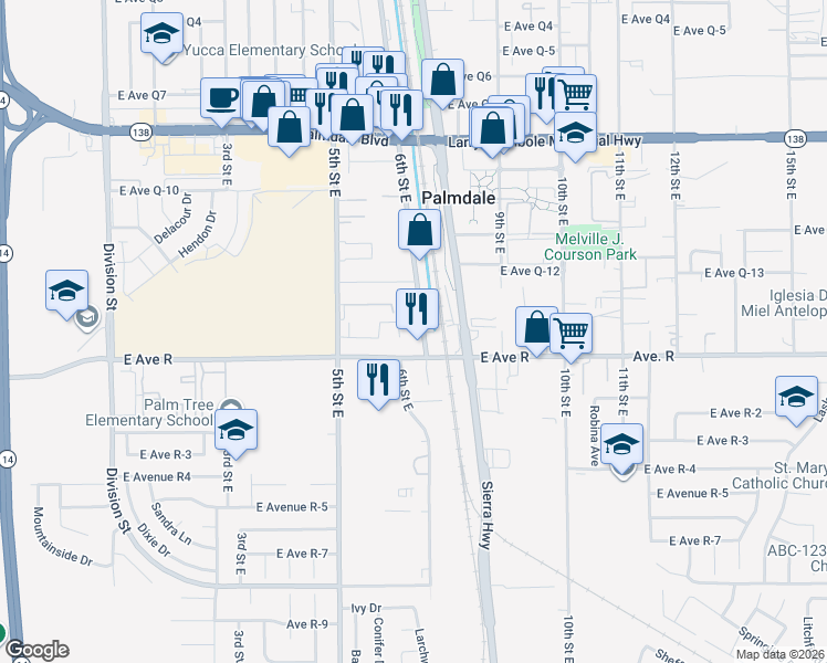 map of restaurants, bars, coffee shops, grocery stores, and more near in Lake Los Angeles
