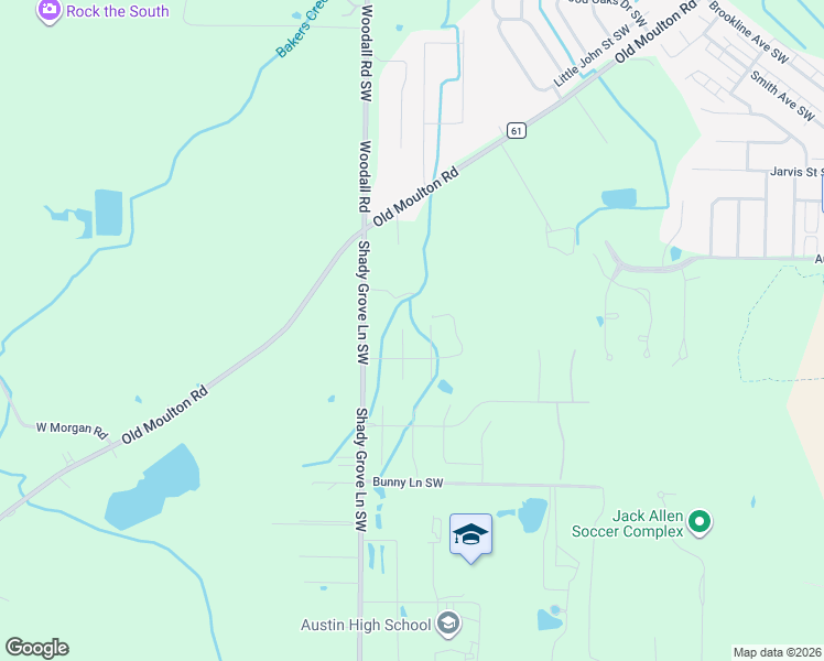 map of restaurants, bars, coffee shops, grocery stores, and more near 2106 Stockton Lane Southwest in Decatur