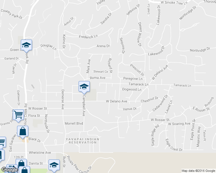 map of restaurants, bars, coffee shops, grocery stores, and more near 1973 Sycamore Drive in Prescott