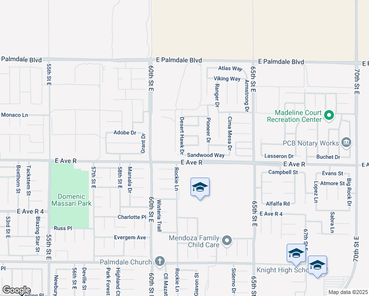 map of restaurants, bars, coffee shops, grocery stores, and more near 6118 Whitney Way in Palmdale