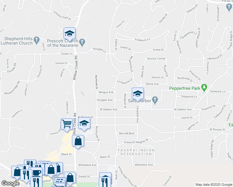 map of restaurants, bars, coffee shops, grocery stores, and more near 1913 Demerse Avenue in Prescott