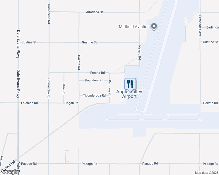 map of restaurants, bars, coffee shops, grocery stores, and more near 17800 Ramona Road in Apple Valley