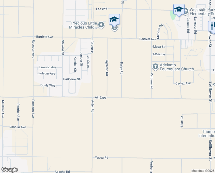 map of restaurants, bars, coffee shops, grocery stores, and more near Cypress Road in Adelanto