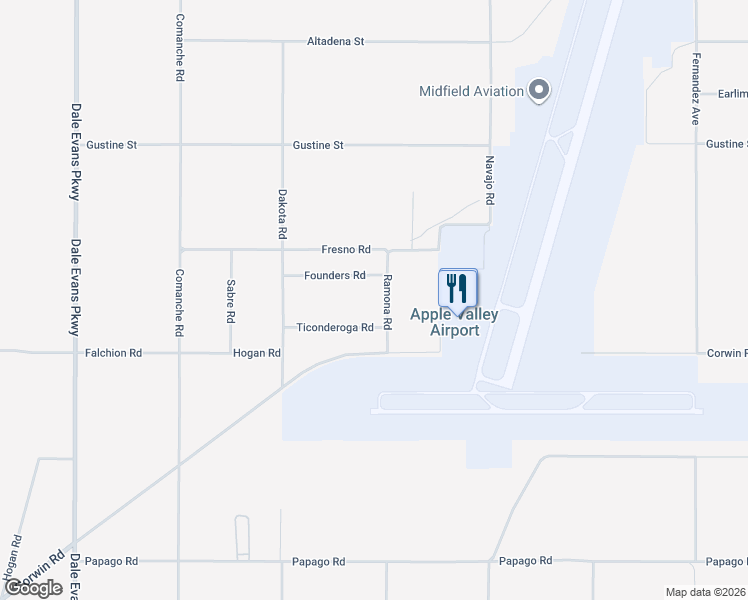 map of restaurants, bars, coffee shops, grocery stores, and more near 17800 Ramona Road in Apple Valley