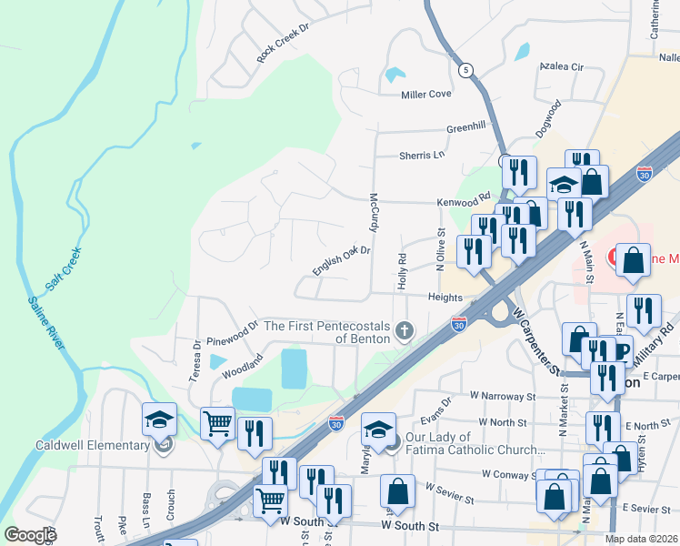 map of restaurants, bars, coffee shops, grocery stores, and more near 1108 J West Cove in Benton