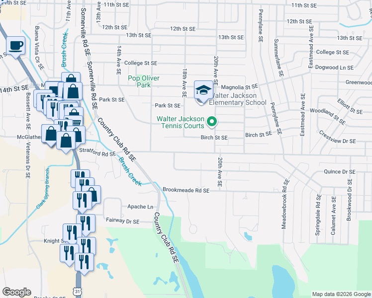map of restaurants, bars, coffee shops, grocery stores, and more near 1802 Stratford Road Southeast in Decatur