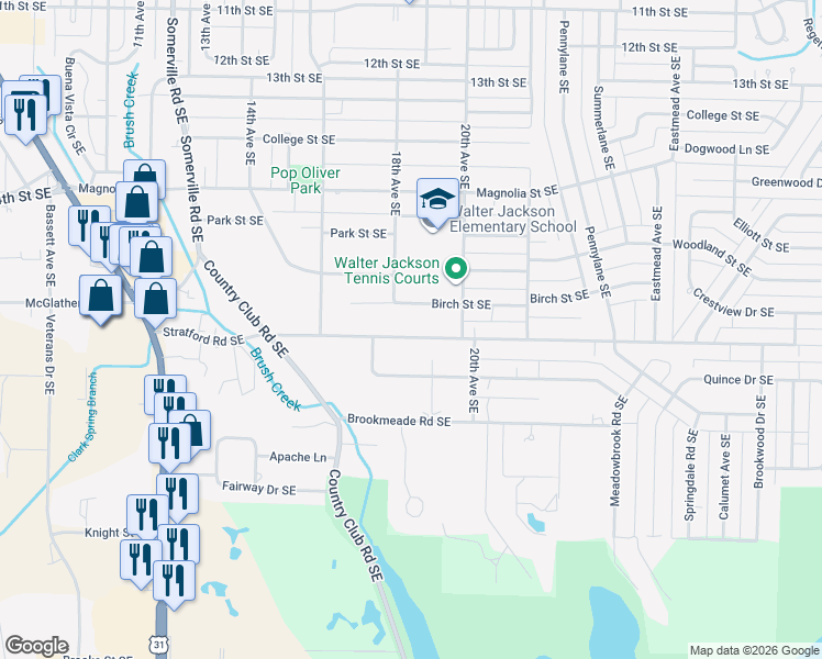 map of restaurants, bars, coffee shops, grocery stores, and more near 1802 Stratford Road Southeast in Decatur