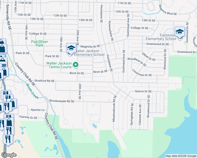 map of restaurants, bars, coffee shops, grocery stores, and more near 2104 Stratford Road Southeast in Decatur