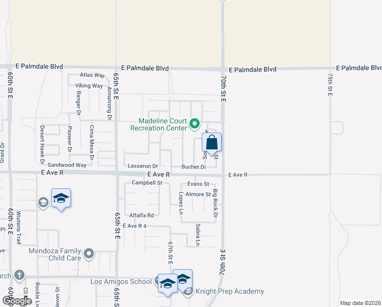 map of restaurants, bars, coffee shops, grocery stores, and more near 38057 Florac Street East in Palmdale