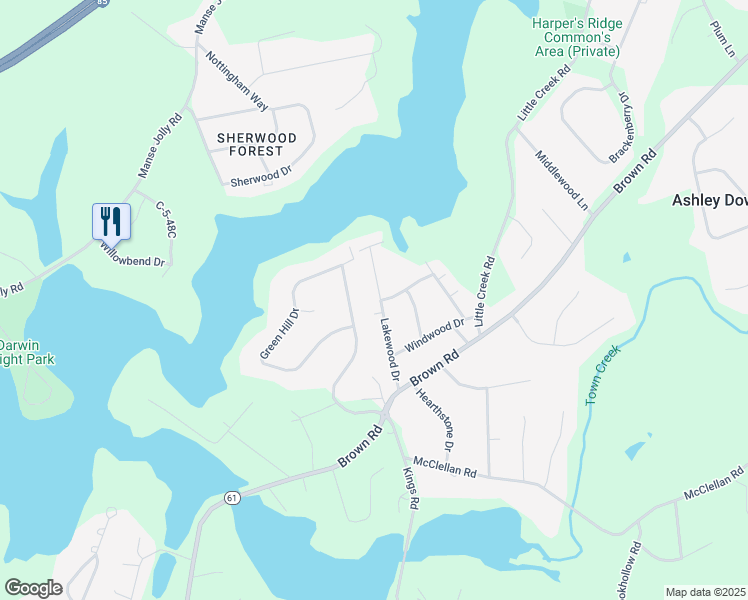 map of restaurants, bars, coffee shops, grocery stores, and more near 301 Lakewood Drive in Anderson