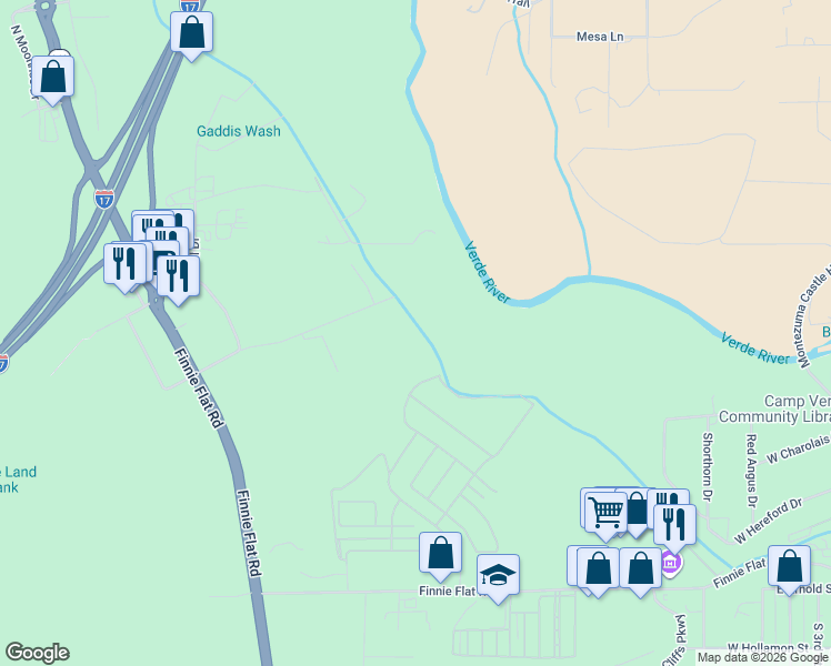map of restaurants, bars, coffee shops, grocery stores, and more near Wilson Road South in Camp Verde